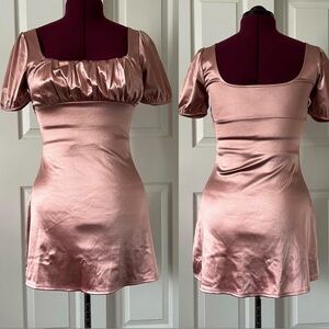 H&M Divided Pink Satin Puff Sleeve Dress